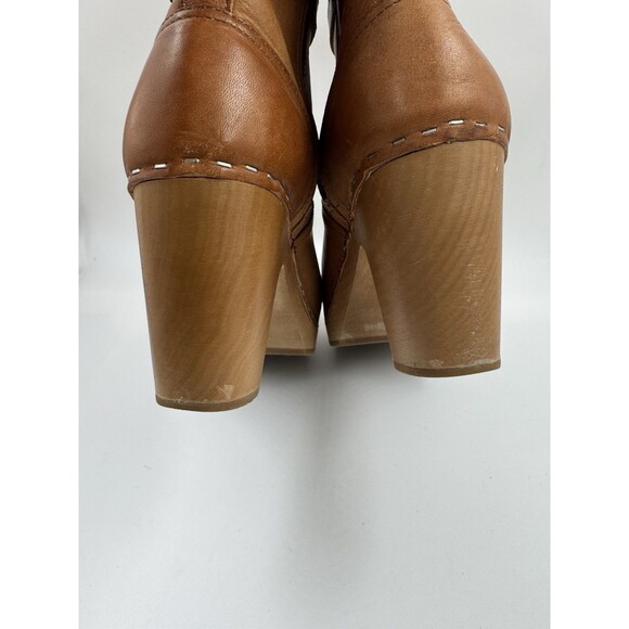 SWEDISH HASBEENS Natural Brown Clog Jodhpur Block Heel Leather Boots 37 US 7 - Picture 9 of 16